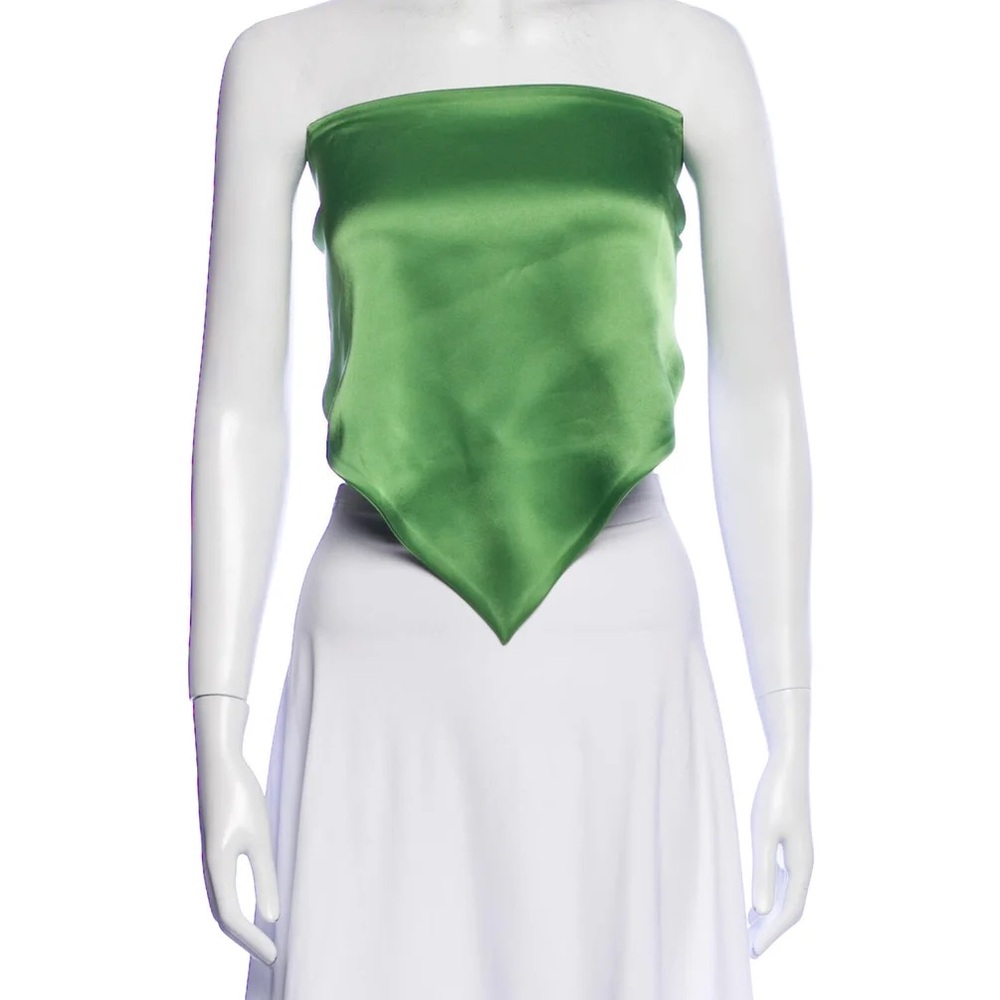 Nanushka Green Satin Strapless Bandana Top